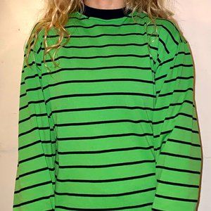 VINTAGE - BumbleBee Green and Striped Turtleneck